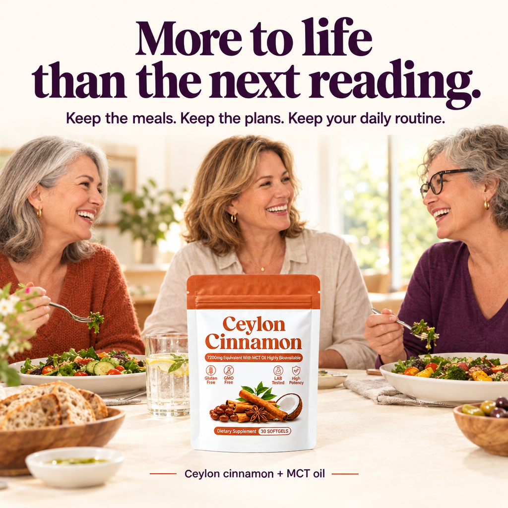 Three women sharing a meal, with a Ceylon cinnamon pouch in the foreground.
