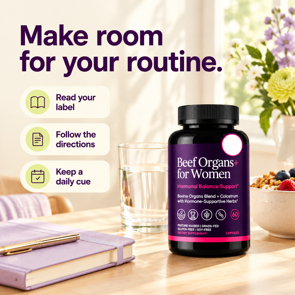Daily routine illustration: read your label, follow the directions, keep a daily cue